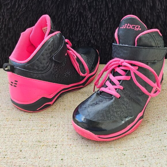 BCG Girl Shoe Black Pink Sneaker Mid Top Athlete Jogger Size 4.5 Kids - Picture 2 of 10